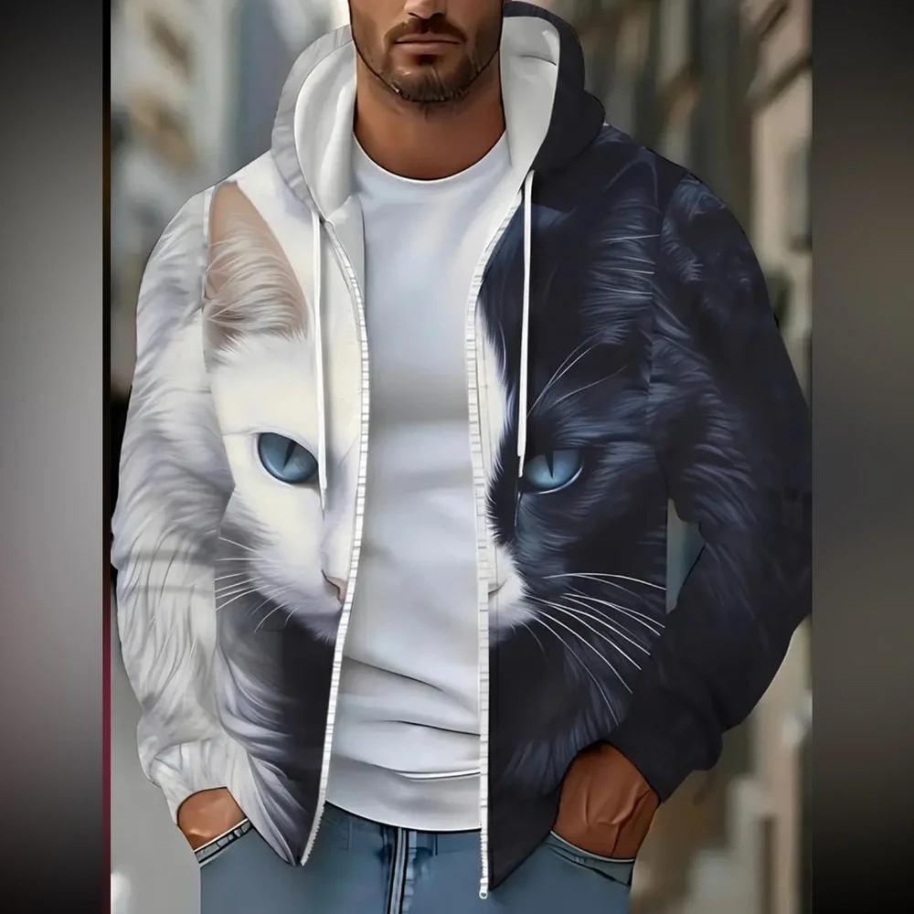 Black and White Cat Hoodie. UNISEX